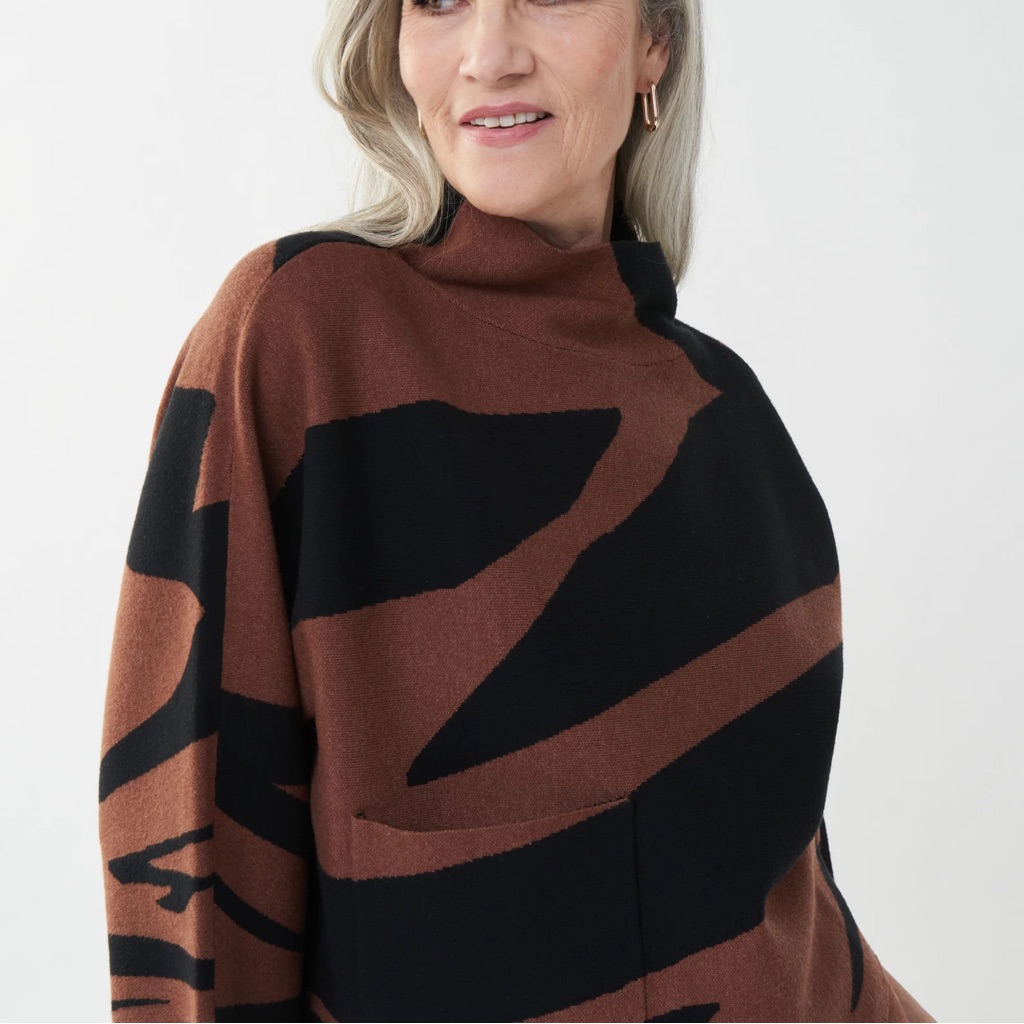Joseph Ribkoff Elegant Black/Toffee Top. Size M Nwt